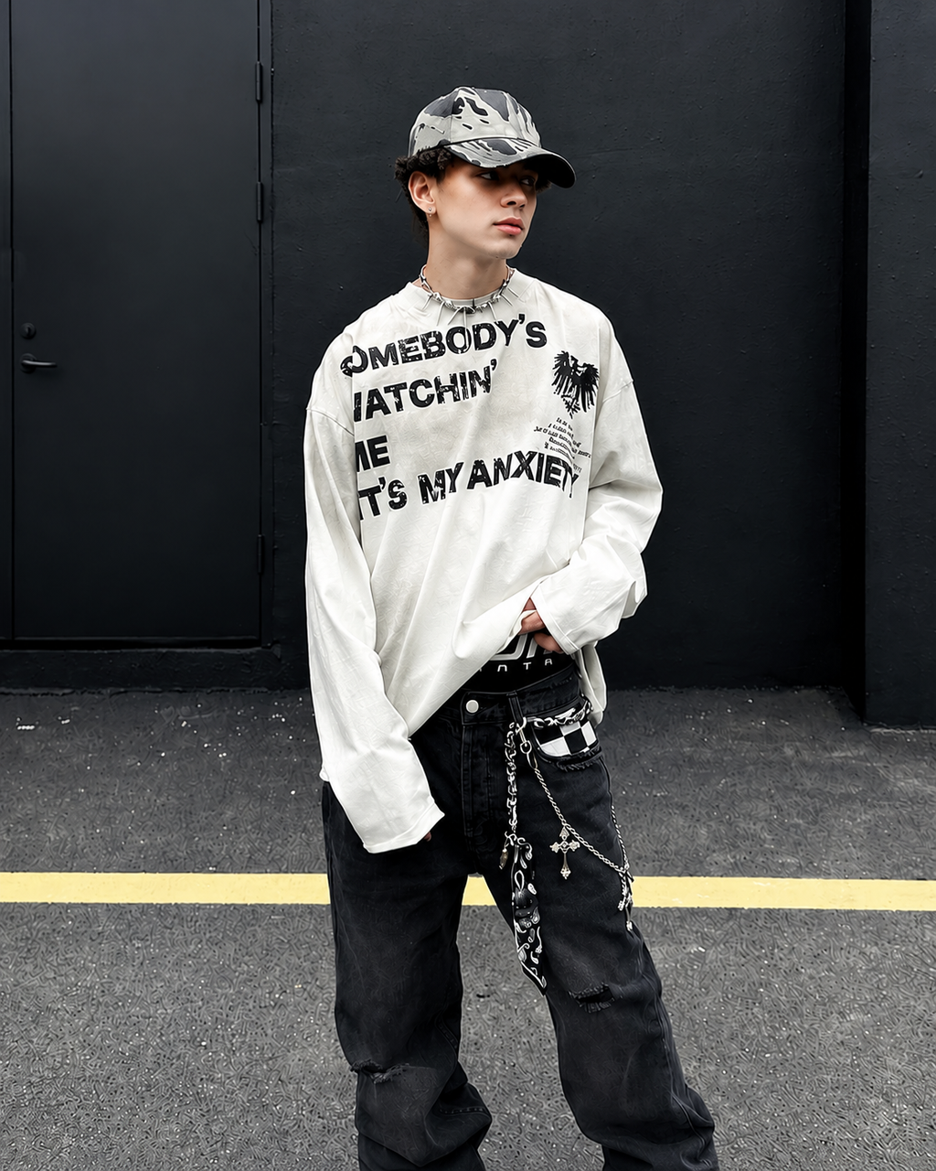 GRYFT Grunge Washed Printed Long Sleeve T-Shirt
