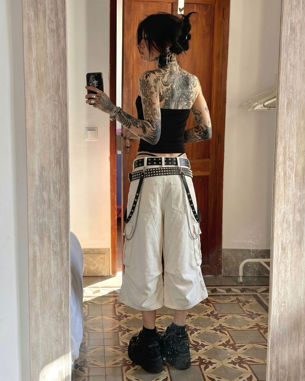 LIGHTNING Series | Gothic Chain Strap Utility Shorts