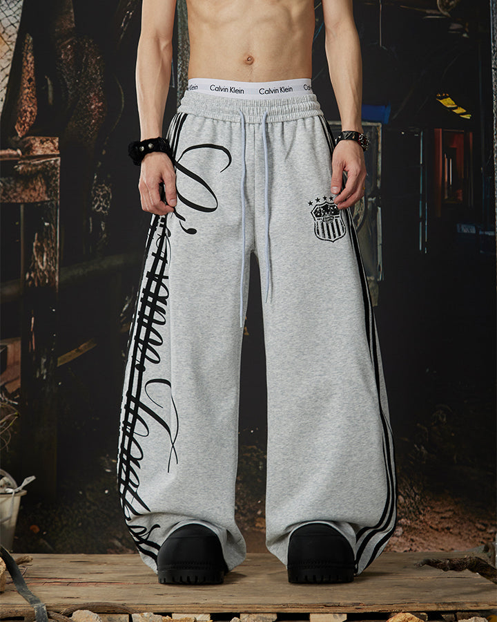Curved Script Stripe Wide-Leg Sweatpants