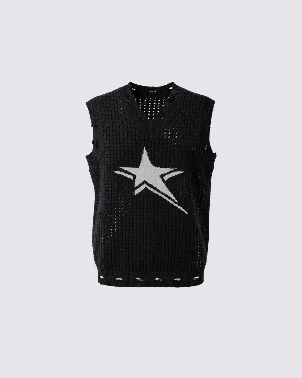 GRYFT Distressed Star Open-Knit Sweater Vest