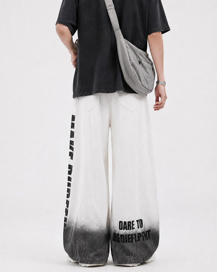 Gradient Number Graphic Wide Leg Denim Pants