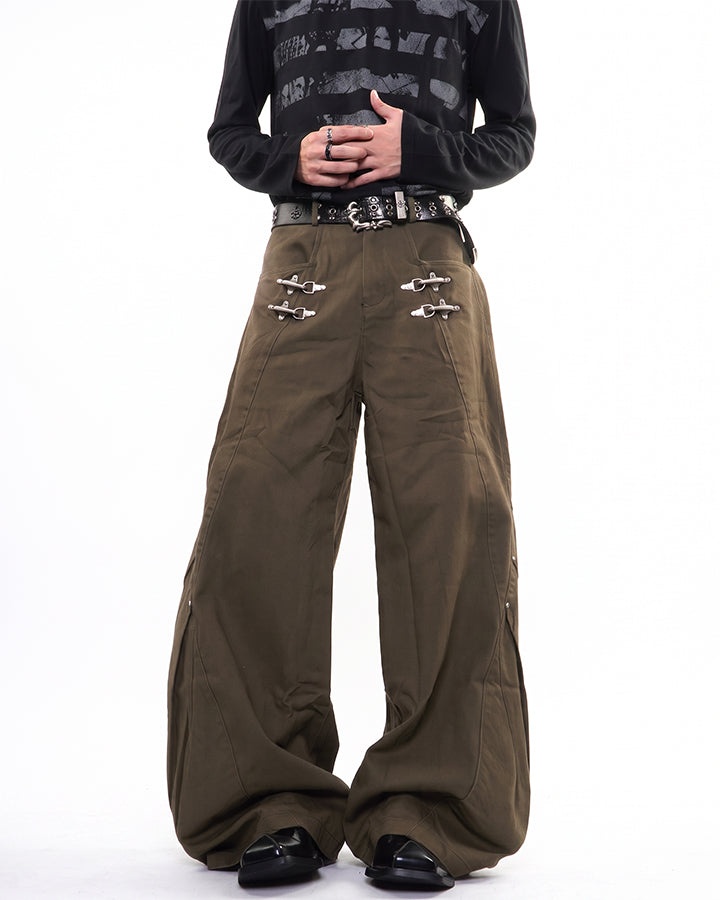 GRYFT Gothic Buckle Draped Wide Leg Pants