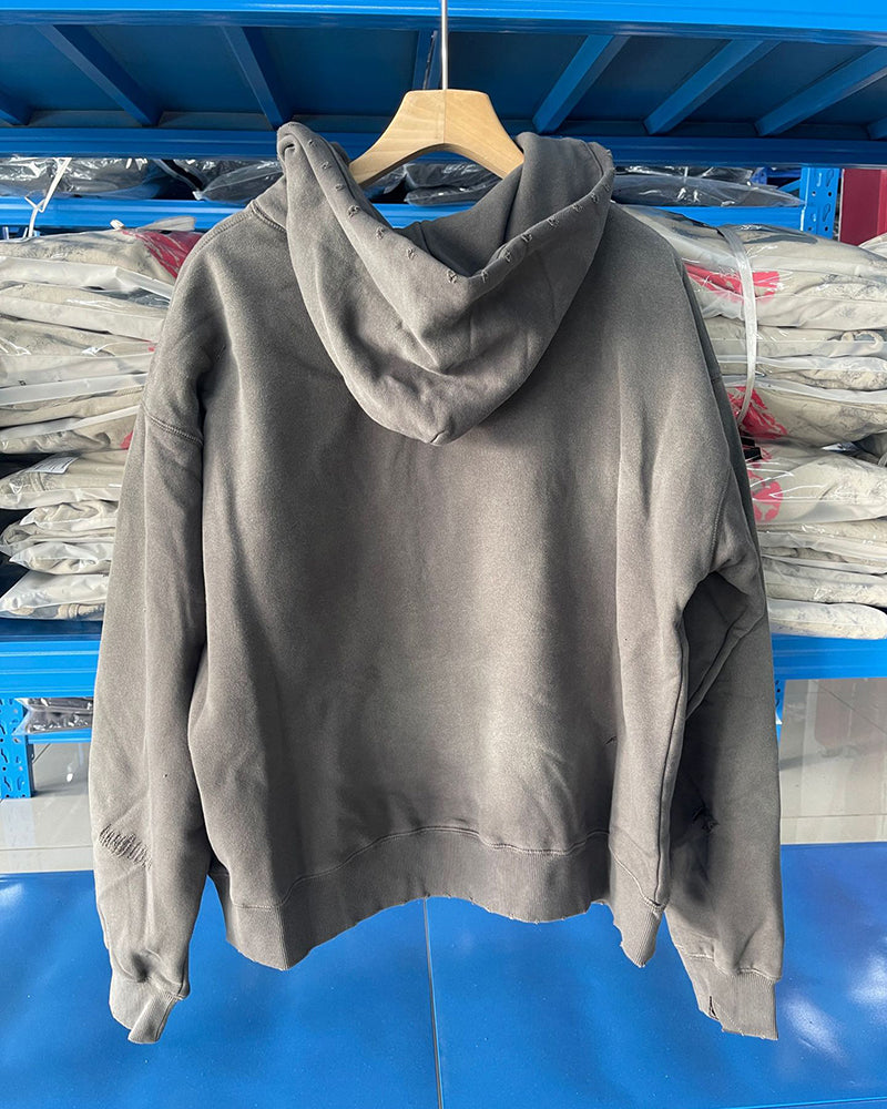 Distressed Printed Pullover Hoodie