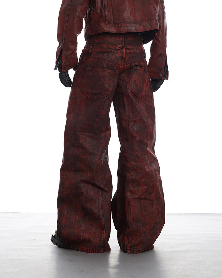 New Red Acid Wash Gothic Wide Leg Jeans
