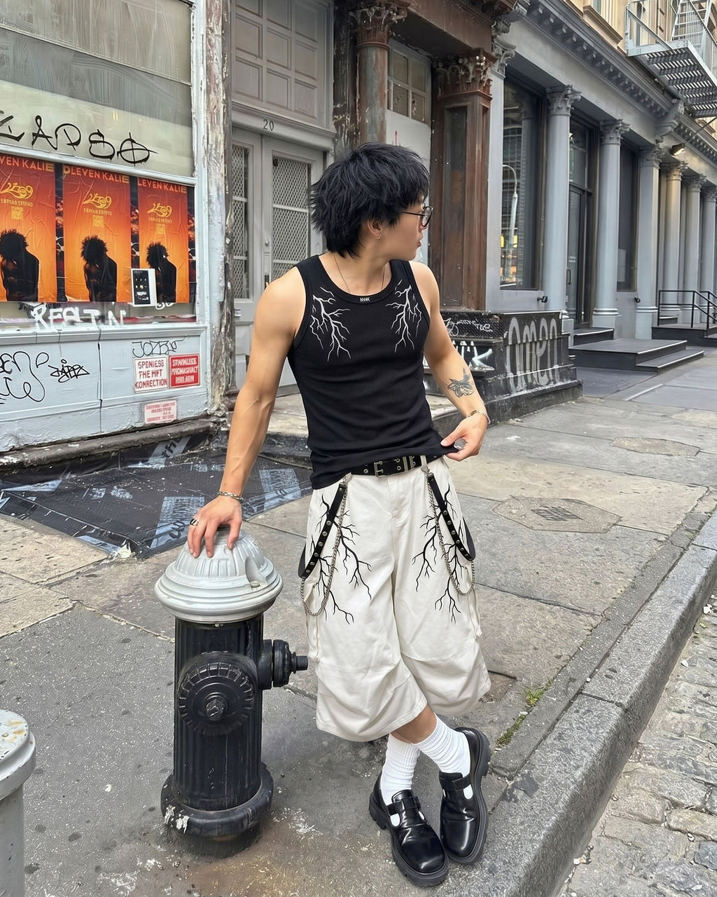 LIGHTNING Series | Gothic Chain Strap Utility Shorts