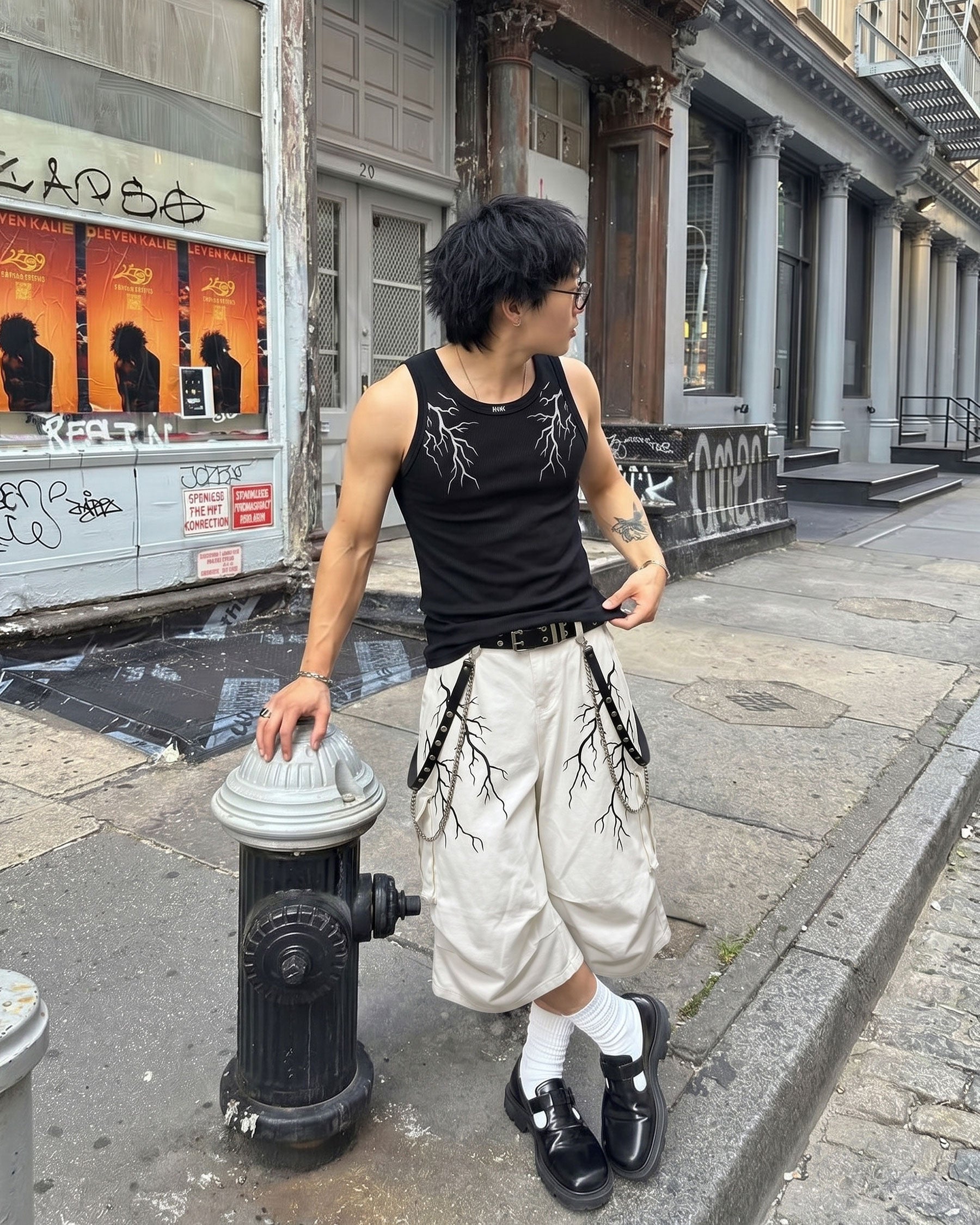LIGHTNING Series | Gothic Chain Strap Utility Shorts