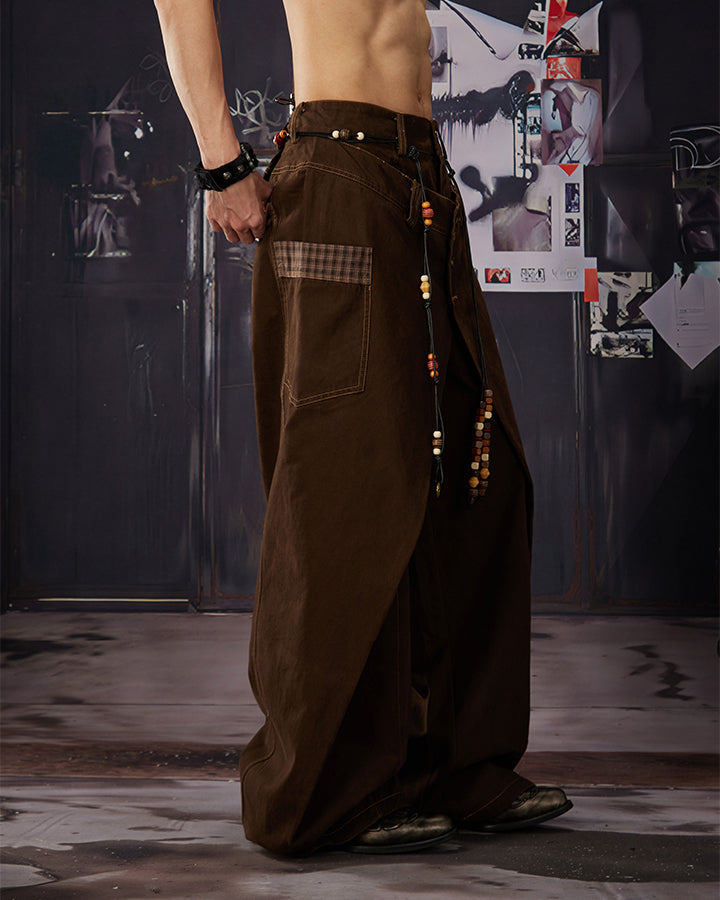 Deconstructed Double-Layer Panel Pants