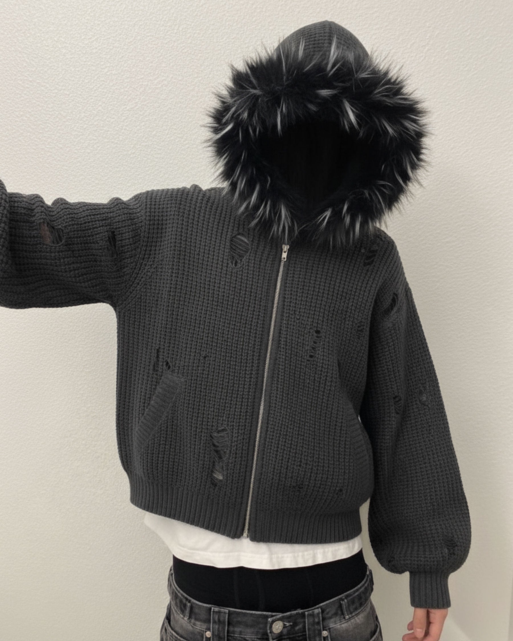 GRYFT Destroyed Knitted Sweater Plush Coat
