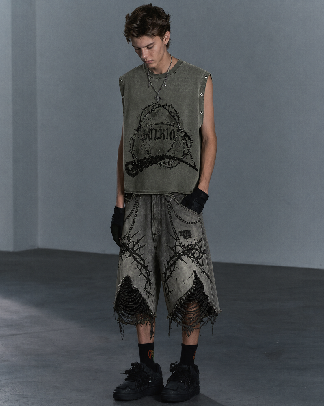 GRYFT Gothic Distressed Shorts