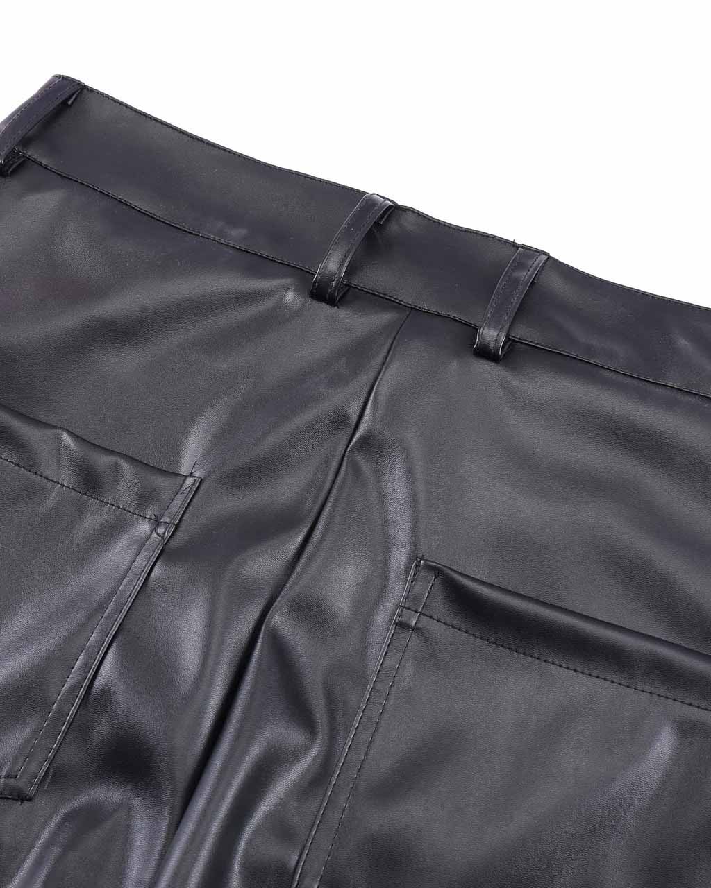 Pleated Pu Jeans