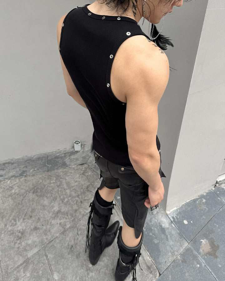 American Punk Lace-Up Rivet Tank Top New