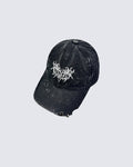 Distressed Flame Embroidery Studded Baseball Cap