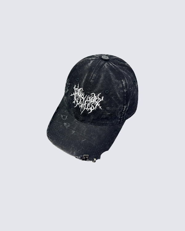Distressed Flame Embroidery Studded Baseball Cap