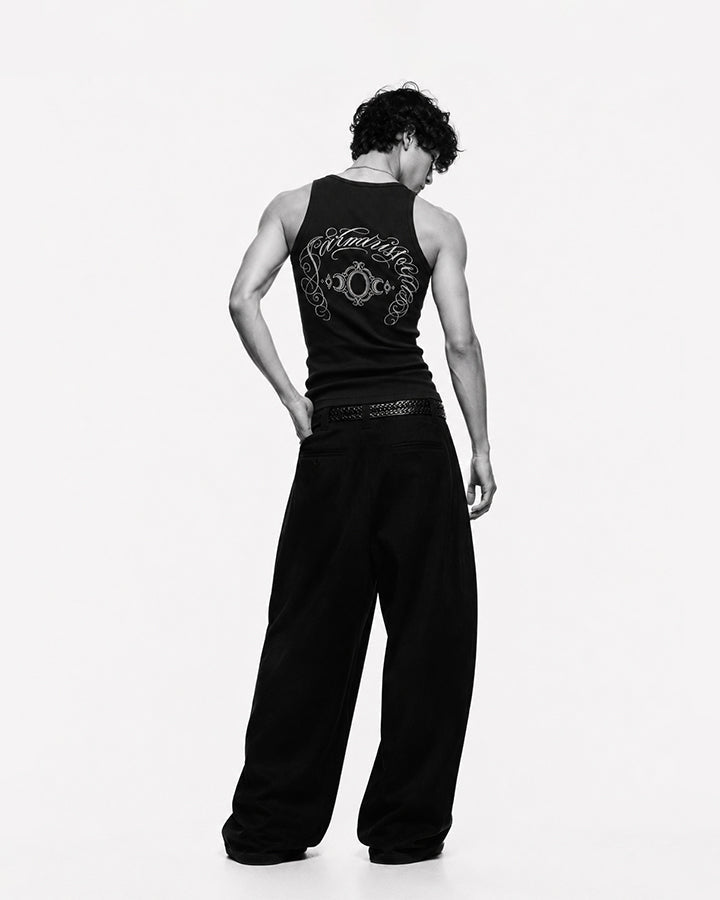 GRYFT Gothic Cross Embroidered Slim Fit Ribbed Tank Top