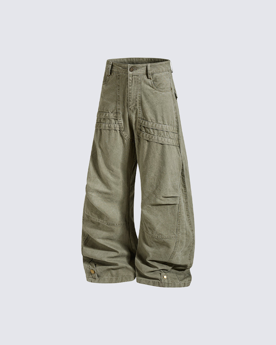 GRYFT Utility Washed Pleated Curve Pants