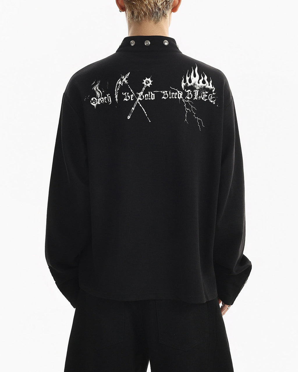 Street Printed Stand Collar Long Sleeve Polo Shirt