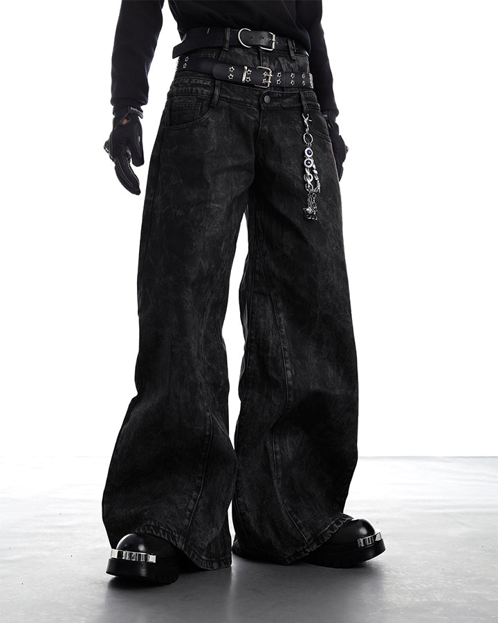 New Red Acid Wash Gothic Wide Leg Jeans