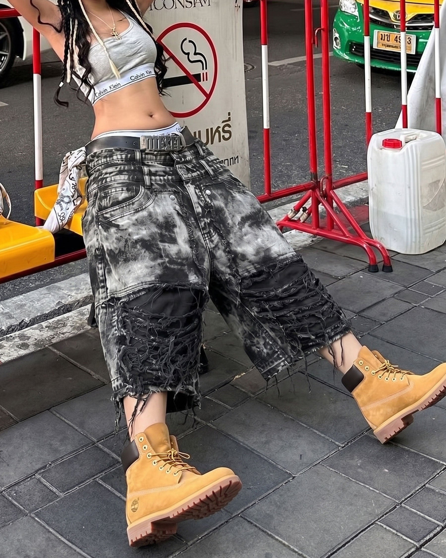 New Raw Hem Ripped Black Jean Shorts
