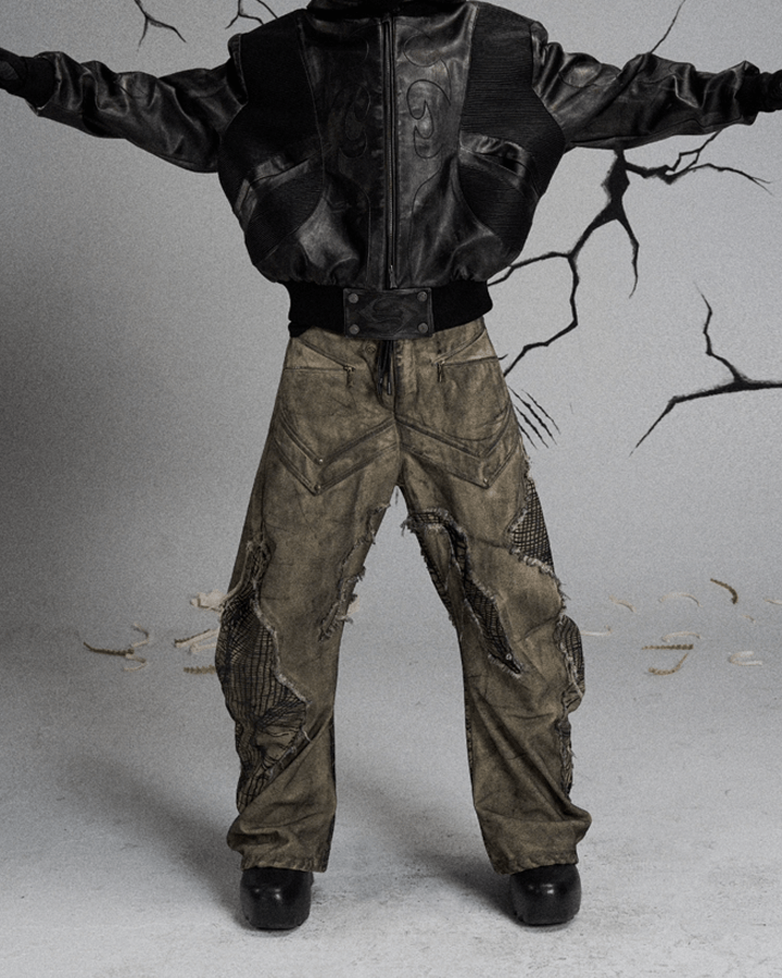 Tactical Textured Wide-Leg Cargo Pants