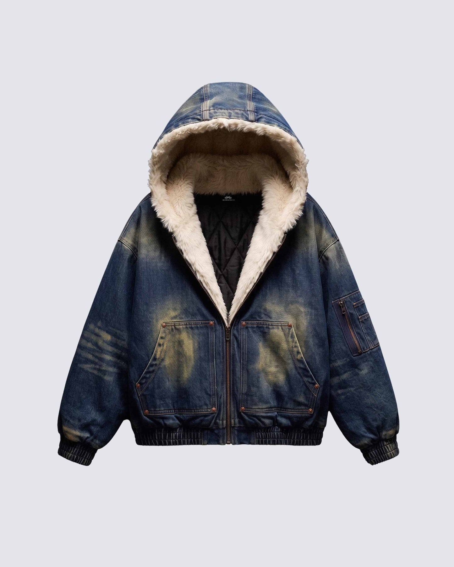 GRYFT SYMBIOTE Washed Fur-Lined Denim Hooded Jacket