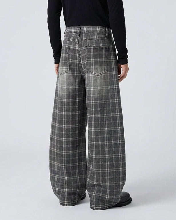 Retro Plaid Wide-Leg Casual Pants
