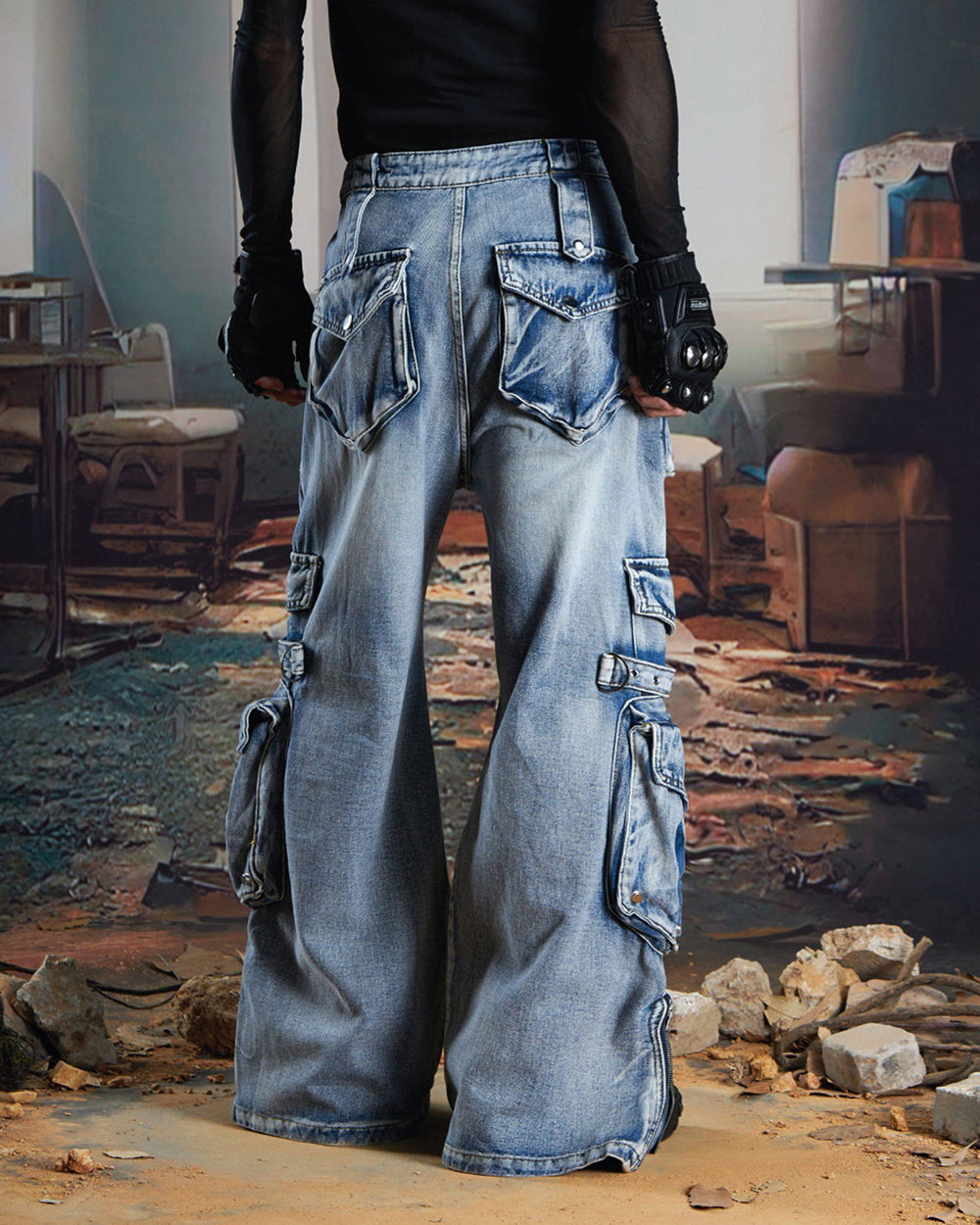 Vintage Streetwear Cargo Flared Jeans