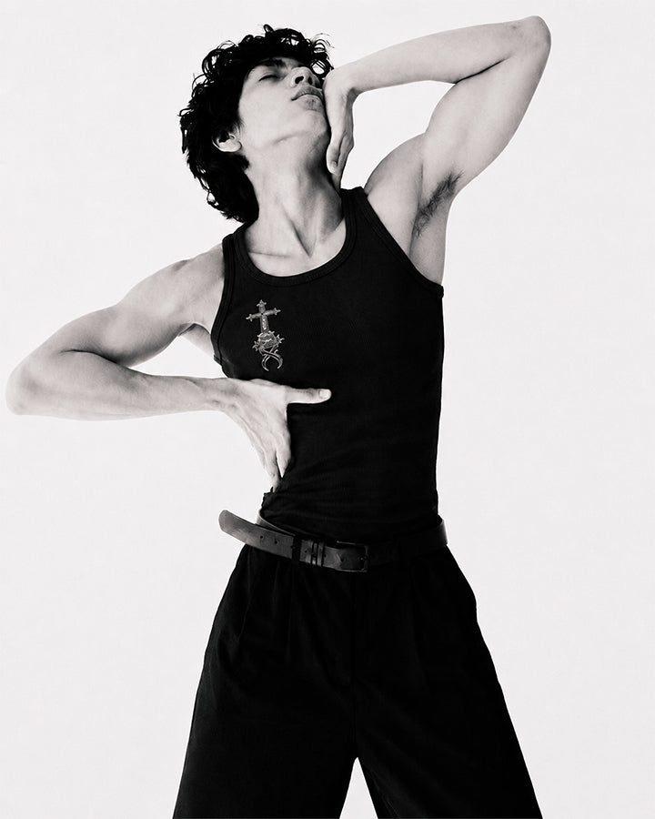 GRYFT Gothic Cross Embroidered Slim Fit Ribbed Tank Top