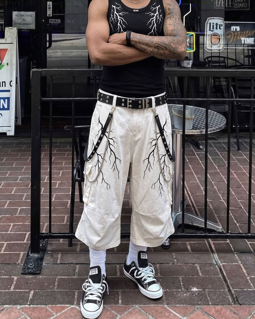 LIGHTNING Series | Gothic Chain Strap Utility Shorts