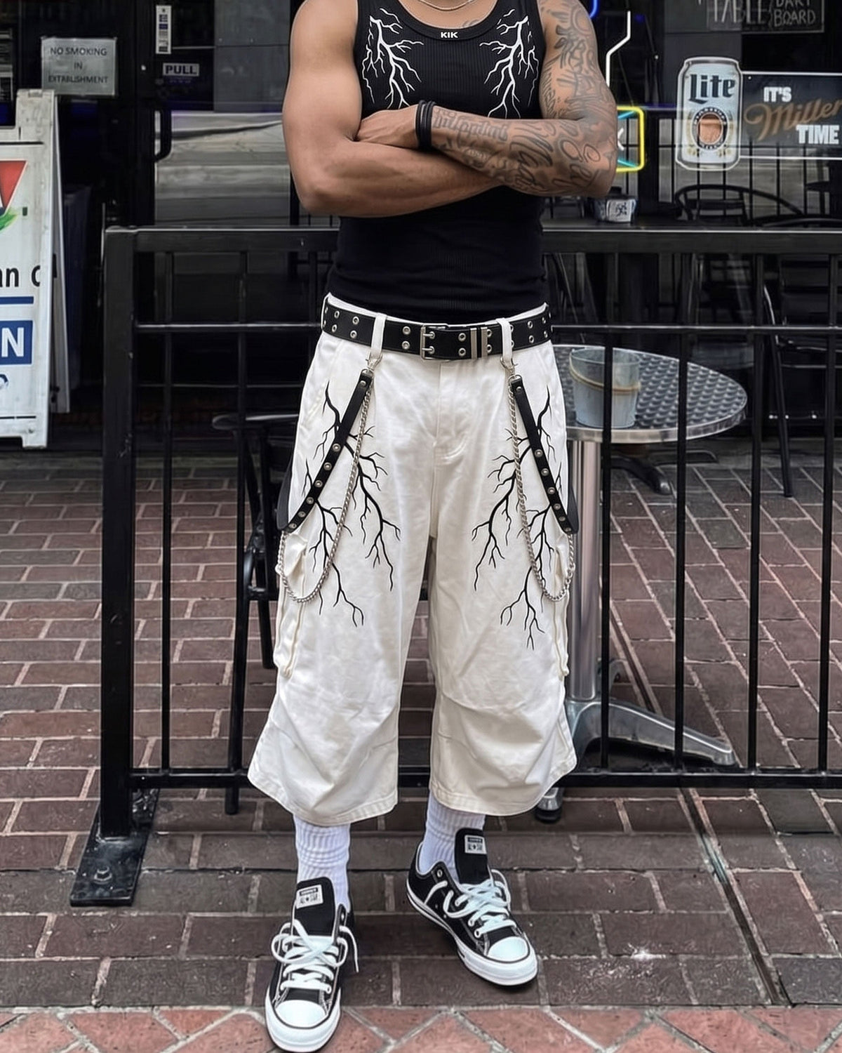 LIGHTNING Series | Gothic Chain Strap Utility Shorts