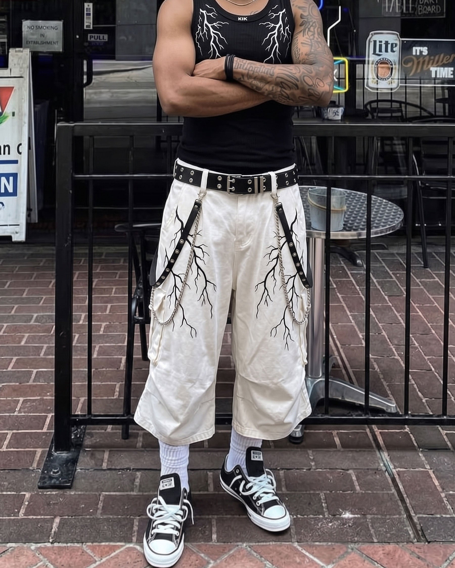 LIGHTNING Series | Gothic Chain Strap Utility Shorts