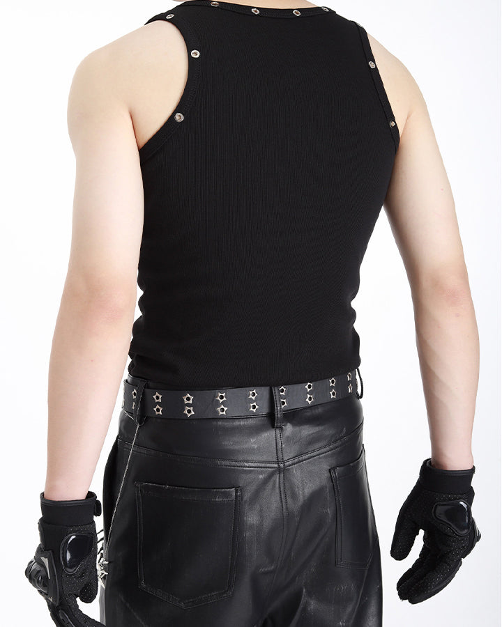 American Punk Lace-Up Rivet Tank Top New