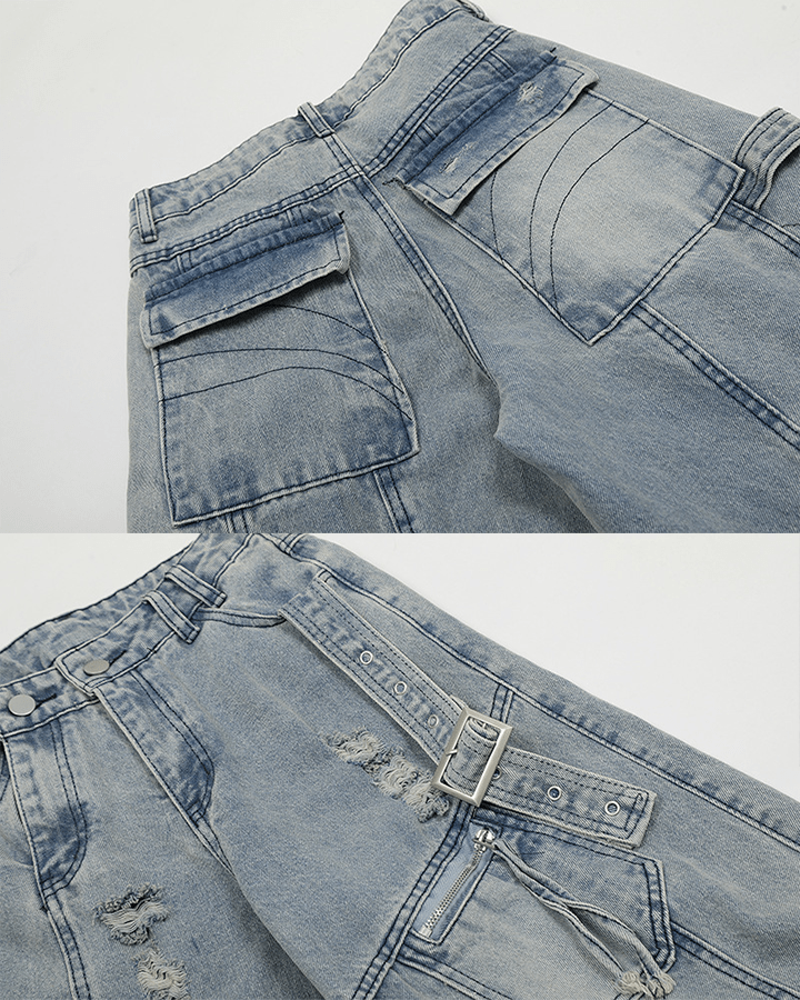 Ripped Denim Cargo Pants – Street Style