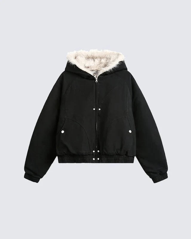 Camouflage Cargo Pants with Fur-Collar Jacket