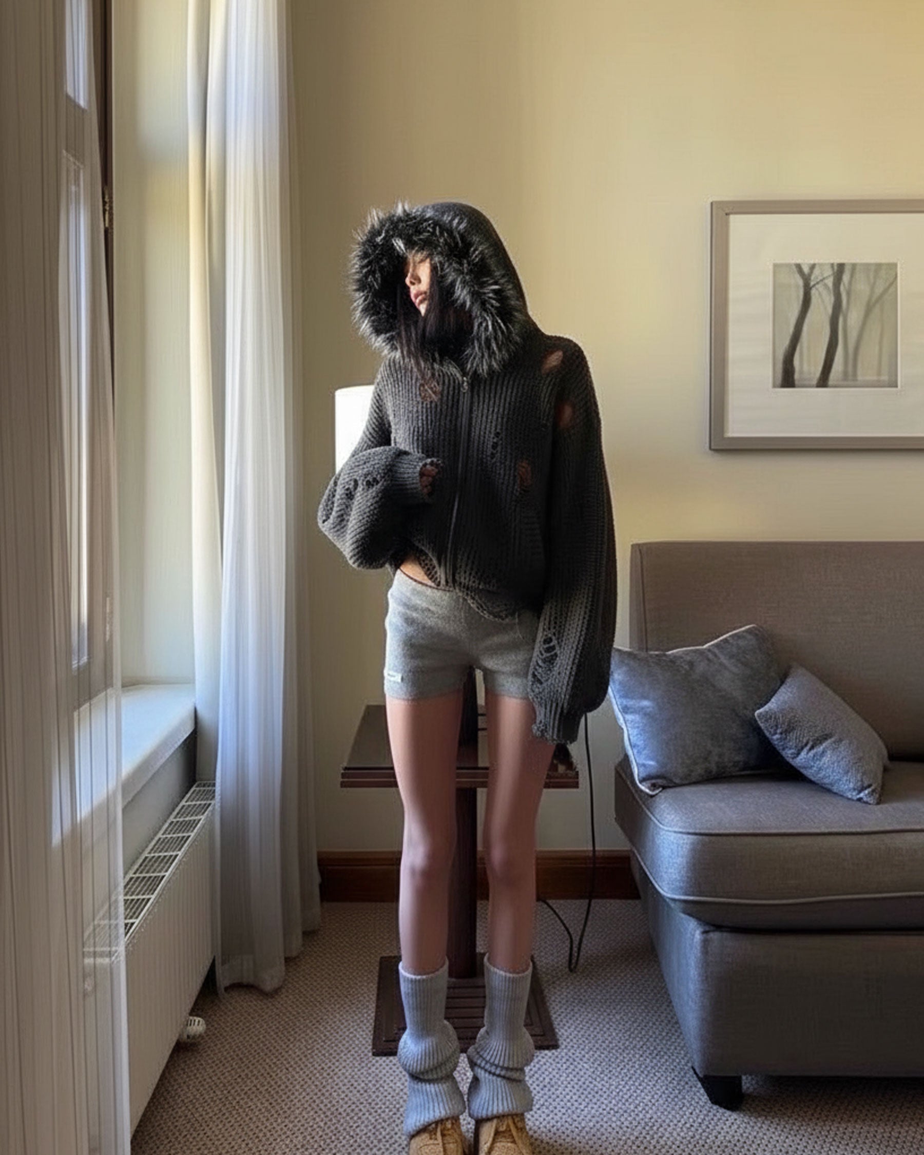 GRYFT Destroyed Knitted Sweater Plush Coat