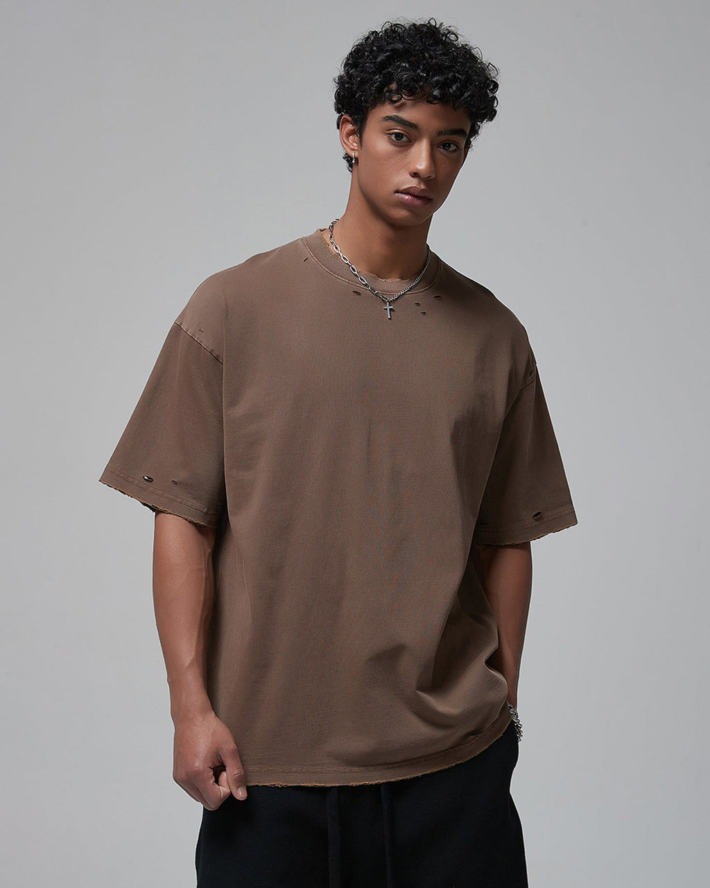 Street Fashion Distressed Short Boxy Tee