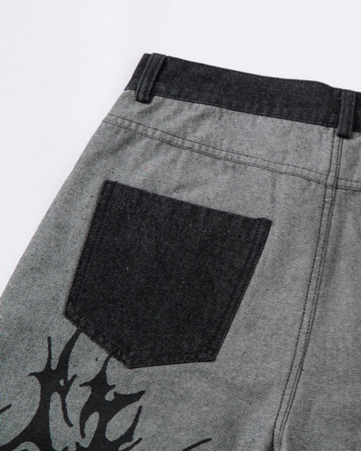 American Street Style Graphic Print Straight Leg Jeans