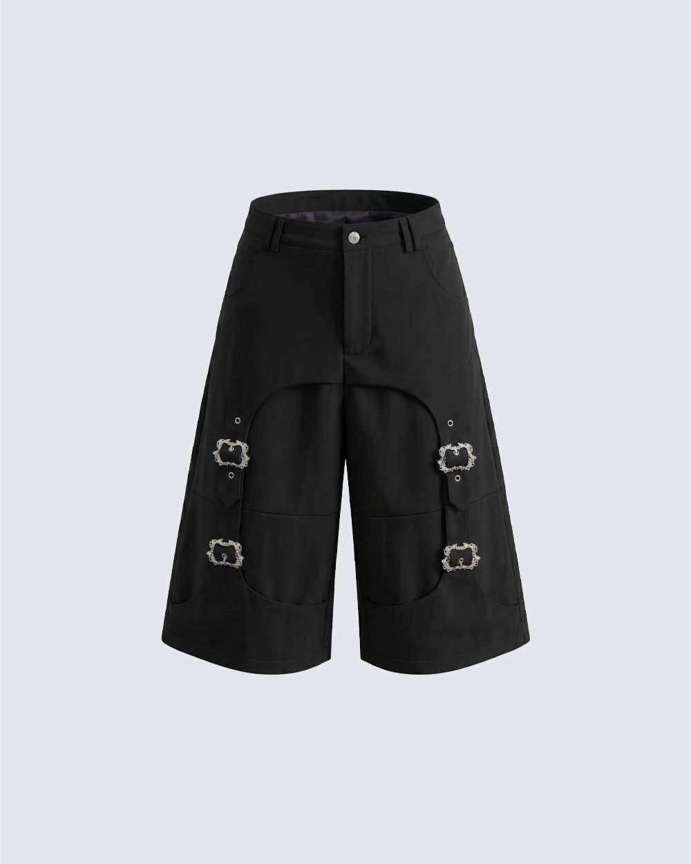 Dark Avant Garde Deconstructed Metal Buckle Suit Shorts