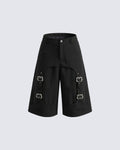Dark Avant Garde Deconstructed Metal Buckle Suit Shorts