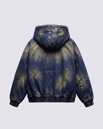 GRYFT SYMBIOTE Washed Fur-Lined Denim Hooded Jacket