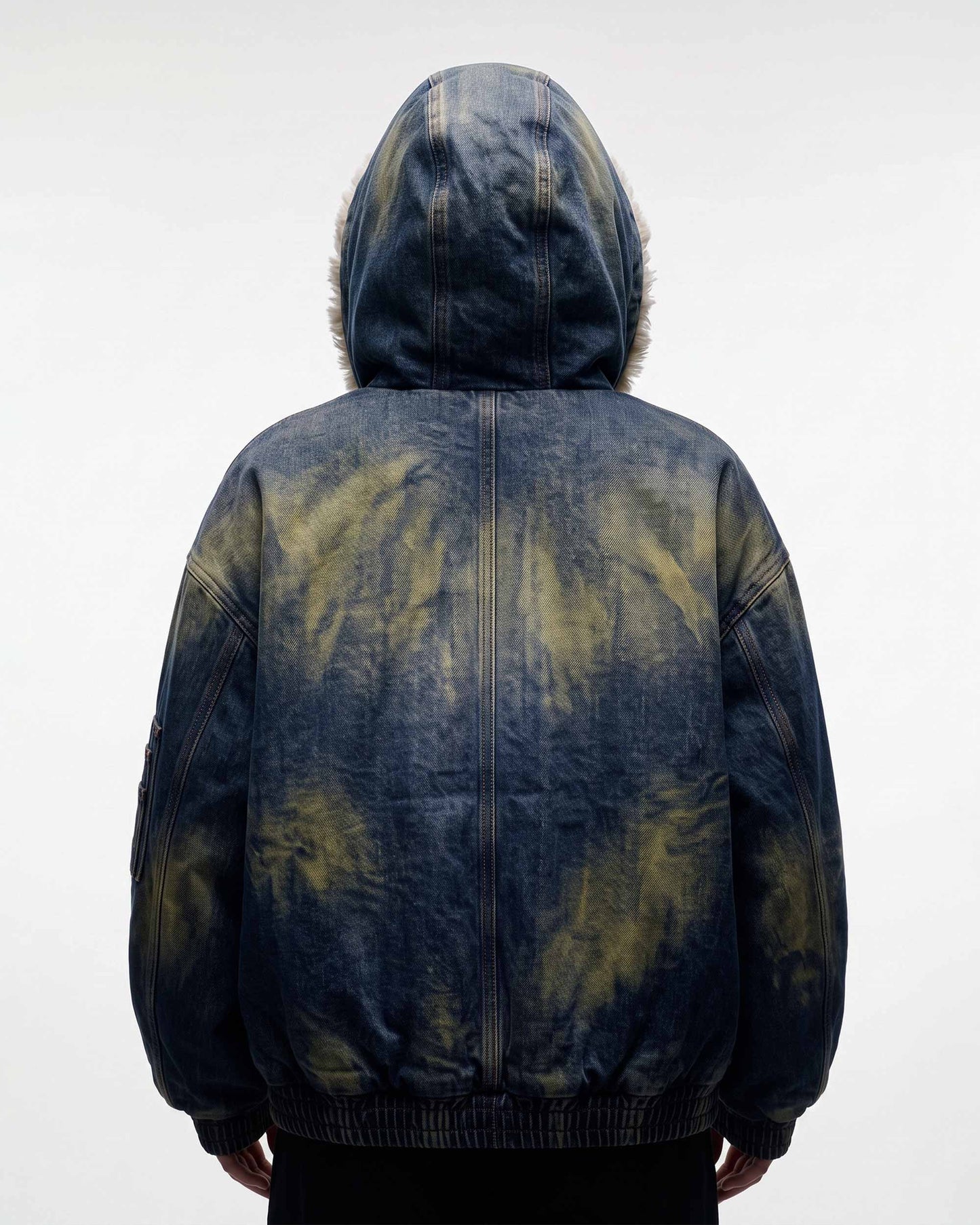 GRYFT SYMBIOTE Washed Fur-Lined Denim Hooded Jacket