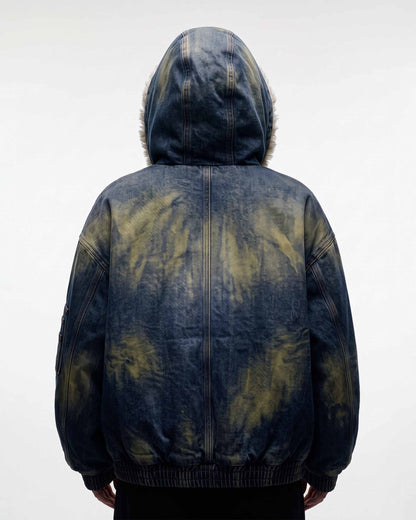 GRYFT SYMBIOTE Washed Fur-Lined Denim Hooded Jacket