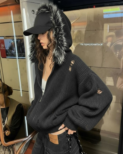GRYFT Destroyed Knitted Sweater Plush Coat