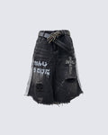 New Dark Gothic Distressed Denim Shorts