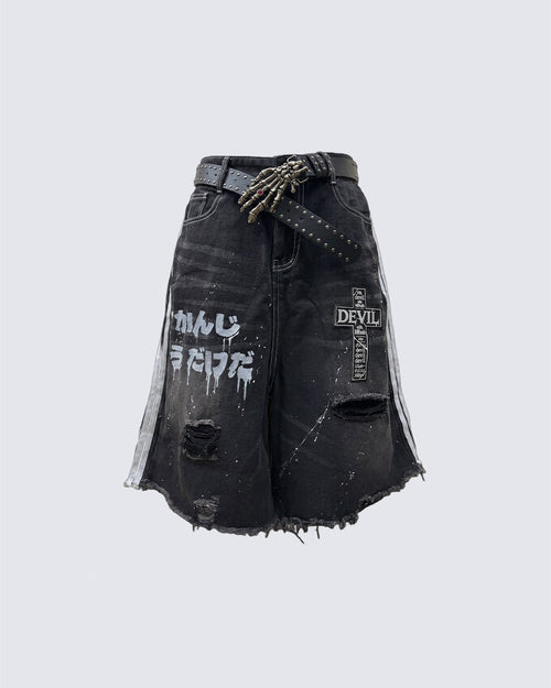 New Dark Gothic Distressed Denim Shorts
