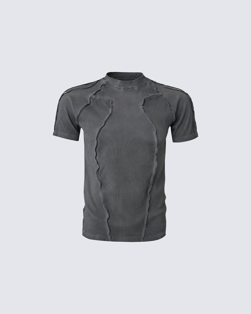 Dark Washed Deconstructed Seam Short Sleeve T-Shirt