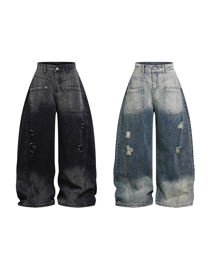 High Street Distressed Oversized Dragging Dad Denim Pants