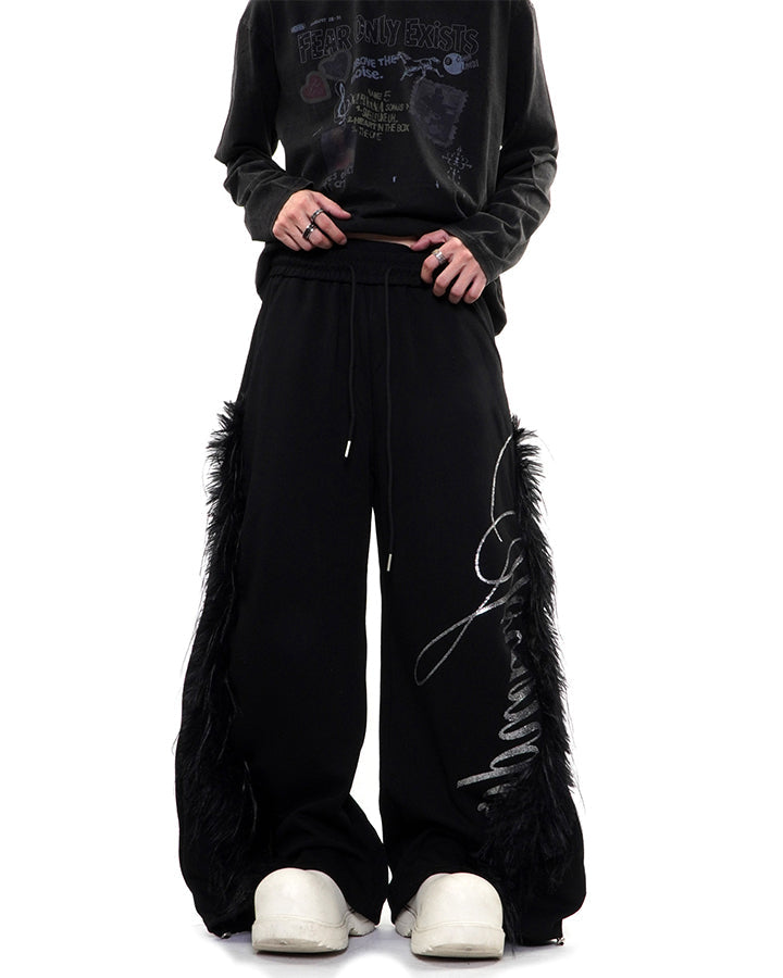 GRYFT Gothic Fringe Embroidered Wide Leg Pants