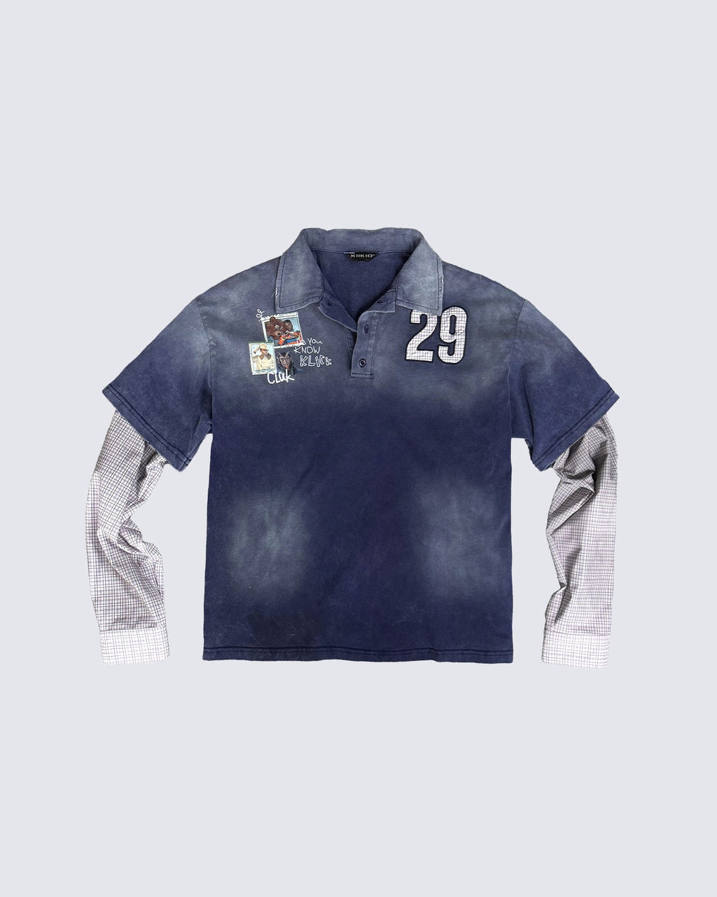 GRYFT Washed Patchwork Polo Long Sleeve