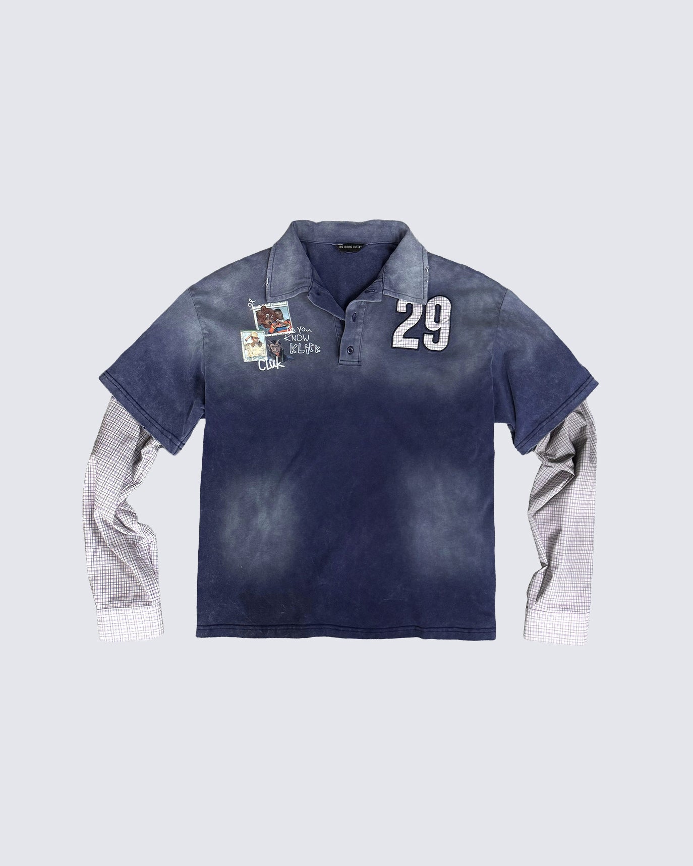 GRYFT Washed Patchwork Polo Long Sleeve