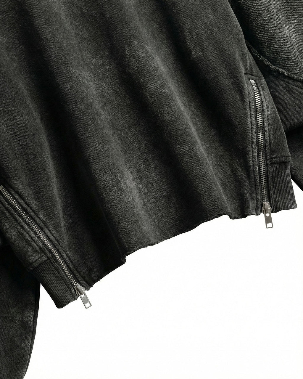 LOW SATURATION-Washed Zip Detail Cropped Sweatshirt